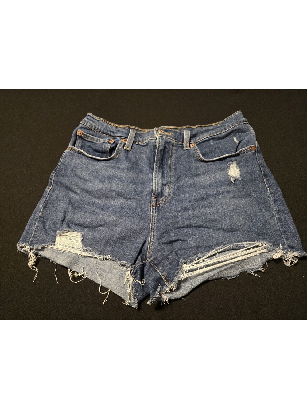 Levis High Rise Denim Shorts Womens 30 Medium Wash Distressed Cut Offs